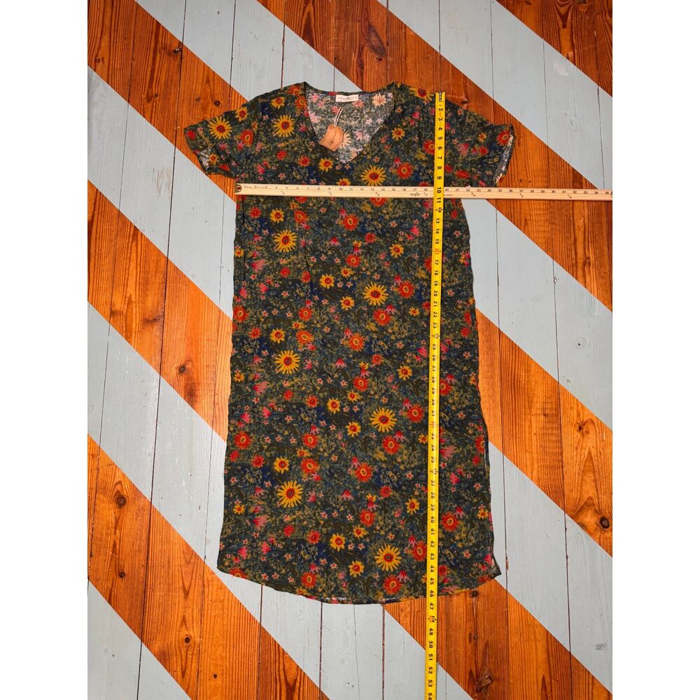 Natural Life Sunflower Floral Midi Dress Boho V Neck Short Sleeve Flowy Dress - Picture 5 of 8